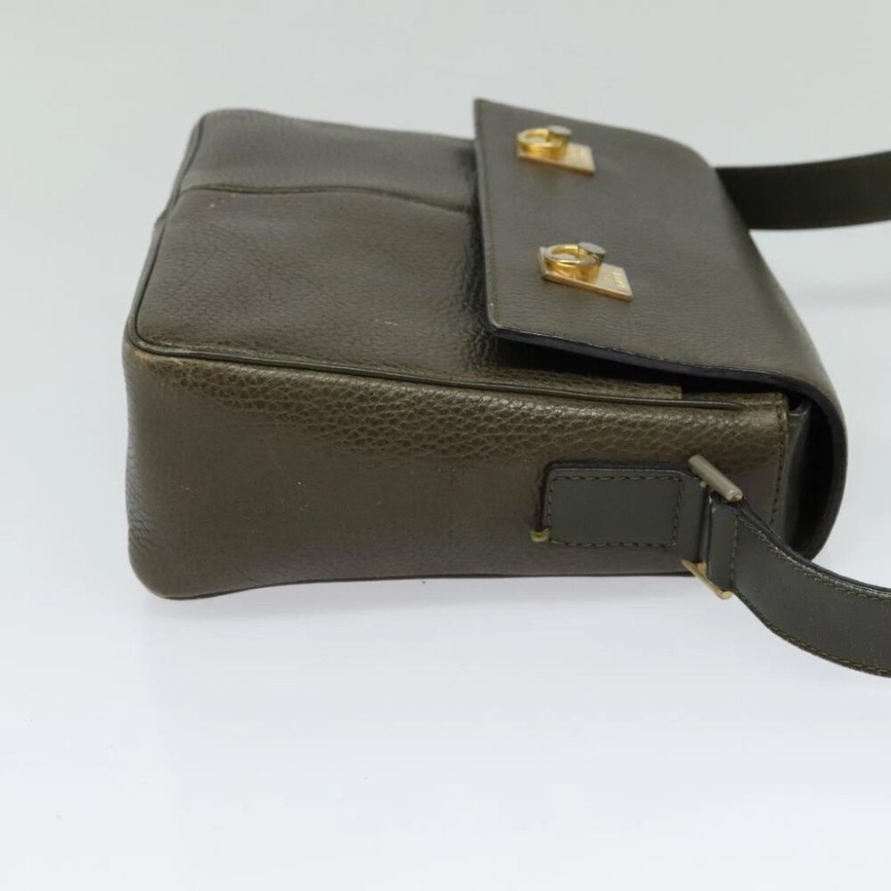 CELINE Shoulder Bag Leather Khaki Gold Auth KD335 - Picture 5 of 14